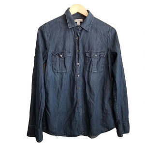 J.Crew Women's Button-Up Top Size 10T Blue 100% Cotton Long Sleeves Collared